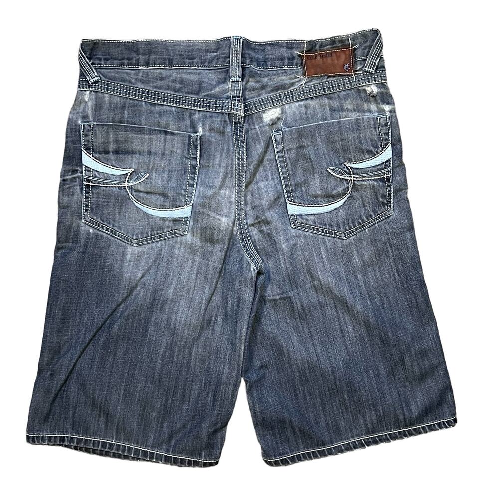 ECKO UNLTD Vintage Y2K Baggy Fit Distressed Embroidered Denim Jean Shorts Men 34